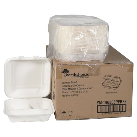Pactiv Evergreen Container, 3-Compartment, 8x8x3, Natural, Sugarcane, 150PK YMCH0803PFFR